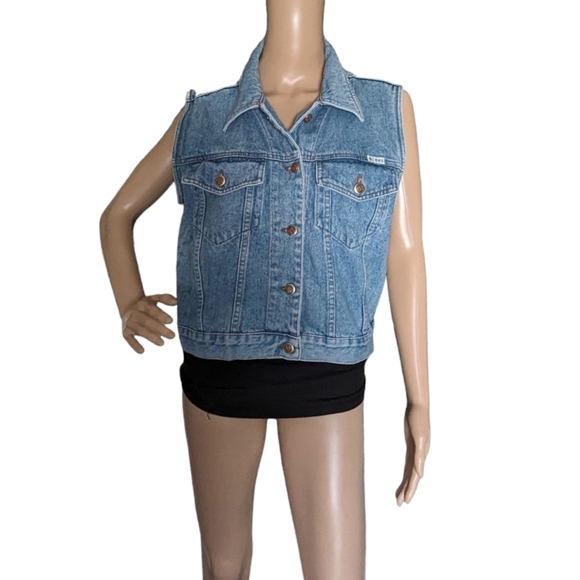Vintage Bill Blass Denim Waistcoat Vest Sleeveless Biker Trucker Jacket Size M - Picture 3 of 9